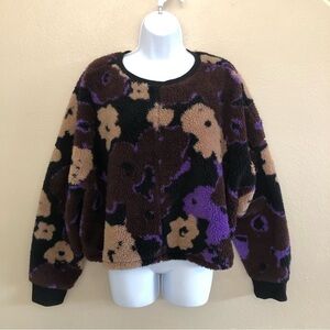 BP Women’s Black Brown Pressed Floral Teddy Bear Cropped Sweatshirt Plus Size 3X